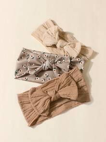 3pcs Soft & Stretchy Infant Headbands Set, Cute Brown Printed Pattern, Suitable For Daily Use - Multicolor - View 7