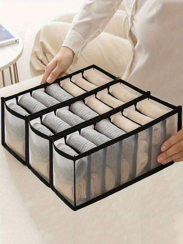 Space-Saving 7-Compartment Underwear And Socks Organizer Box - Multifunctional Drawer Storage Solution, Suitable For Home, Bedroom, Dormitory