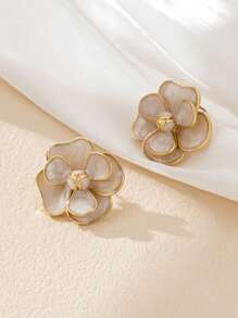 1 Pair Flower Stud Earrings With Metal Rim, Minimalist & Fashion