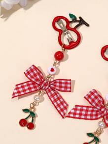 2 piezas Pinzas para el cabello con lazo estilo Y2K con diseño de cerezas y fresas para niñas, pasador de cabello con cinta a cuadros rojos retro, accesorios kawaii para el cabello con diseño floral y de frutas, para fiesta de San Valentín, Navidad, primavera y verano, festivales