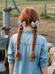 2 pièces Nœuds de cheveux en denim bleu clair pour femmes, avec paillettes scintillantes, pinces alligator avec tulle blanc. Pinces à cheveux mignonnes et douces pour une utilisation quotidienne. Barrettes délicates, accessoires pour cheveux des femmes, pinces plates, épingles à cheveux, pinces à cheveux