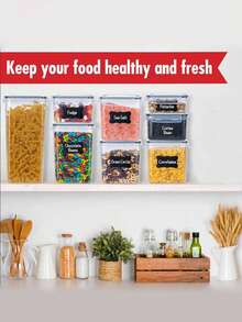 48pcs Sealed Food Storage Containers With LIDS - Lunch Boxes Ideal For Organizing And Storing Grains, Rice, Pasta, Tea, Nuts And Coffee Beans In A Kitchen Pantry - Can Be Used For Dishwasher Washing, Including Labels And Markers - Đen và trắng - Xem 5