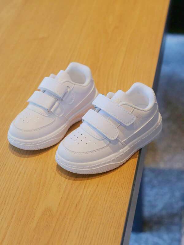 1 Par de Sapatos Esportivos Casuais Brancos Confortáveis e Duráveis para Crianças, com Fecho de Gancho e Laço, Adequados para Uso Interno e Externo, Primavera e Outono, Meninos/Meninas
