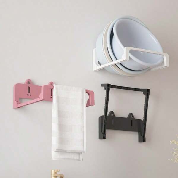 1pc Plus Size Cat Ear Shaped Plastic Washbasin Holder, Asymmetrical Geometric Style, White Color With Cat Ear And Paw Details, Wall-Mounted Bathroom Basins Storage Organizer, Suitable For Daily Bathroom Storage