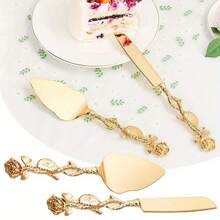 2PCS Vintage Rose Style Cake Cutting Set Pie Cake Serving Kit Pastry Pie Server Cake Pizza Cutter For Wedding Birthday Party Anniversary Celebrations - Gold-Rose - View 1