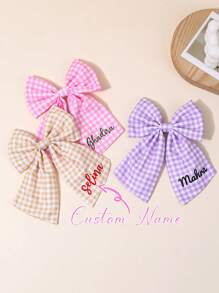 1 Stück personalisierte Karomuster Haarschleife für Mädchen in braun, rosa, lila, Schleife mit Alligatorspange, personalisierter Text, pastoraler Stil Haarnadel, süß, personalisierte Haarspange, personalisiertes Geschenk, Baby-, Kinderzubehör für die Haare