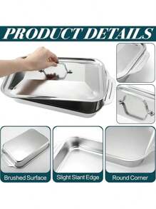 MiLaiWP Extra Large Plaque de Cuisson en Acier Inoxydable Robuste - Plat de Cuisson Rectangulaire Épais et Anti-Adhésif pour Desserts, Pains et Fruits de Mer - Idéal pour le Grill, les Buffets et les Repas de Fête, Compatible avec Four Portable avec ou sans Couvercle, Convient pour Rôtir, Cuire du Poisson et des Légumes, Lavable au Lave-Vaisselle (Poignées, 41 x 8 x 24 cm)