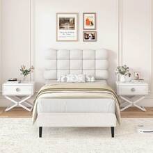 Twin/ Full/ Queen Size Bed Frame With Headboard, Upholstered Platform Bed Frame With Strong Wooden Slats Support, Two Bed Forms Design, No Boxing Spring Needed, Easy Assembly, Pink/ Rose Pink/ Beige/ Black/ Brown/ Green - Beige - View 7