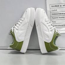Men's Casual Canvas Sneakers, Breathable Anti-Odor Low-Top Lace-Up Skate Shoes, Fashion Color-Blocking Minimalist Style, Suitable For Campus, Student, Everyday, Outdoor, Travel, Comfortable & Stylish