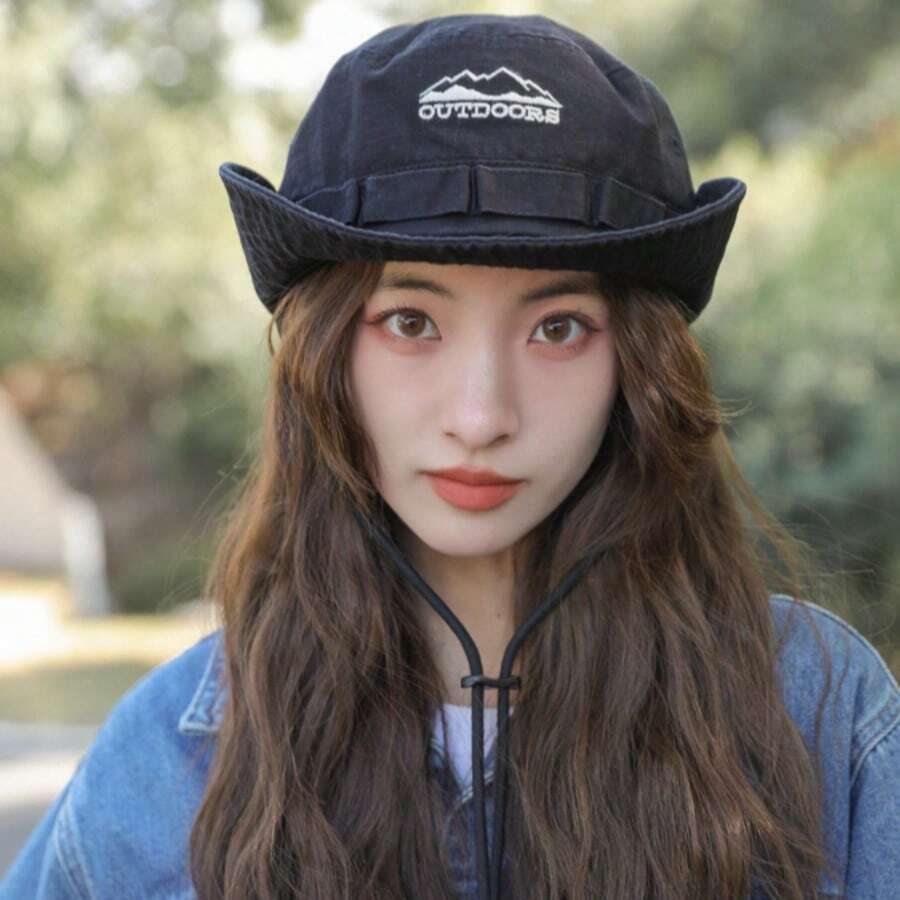 1 件夏季户外徒步帽防晒帽渔夫帽大檐防晒帽太阳帽西部牛仔帽带抽绳适合徒步旅行 - 彩色 - 查看 1