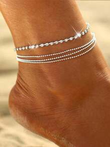 1 pezzo Cavigliera alla caviglia boho multistrato con catena e strass argento, design minimalista, adatto per uso quotidiano e vacanze al mare delle donne, accessorio gioiello da spiaggia estiva