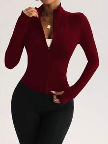 FWH Women's Slim-Fit Workout Running Sports Zip-Up Stretchy Casual Tummy-Control Soft Style Minimalist Elegant , Highly Attractive Combo, Contrast Panels, Running-To-Street Wear, Fashionable & Sexy Tight-Fit Long-Sleeve Yoga Jacket - Nhiều màu - Xem 4