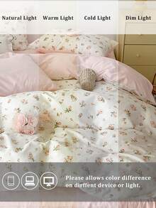 2/3pcs Pink Floral Duvet Cover Set, Bedding, Ultra Soft Skin-Friendly Duvet Cover, Suitable For Dormitory, Washable Duvet Cover, Ditsy Floral Pattern Duvet Cover Set, Without Duvet Insert, Suitable For Twin, Full, Queen, King And Other Bed Sizes, All Seasons, Bedroom Home Decor, Bedding Gift, Machine Washable, Twin, Full, Queen - Baby Pink - View 8