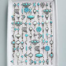8/10/20 peças/lote de anéis turquesa estilo boêmio retrô para mulheres, conjunto de joias de dedo com pedra artificial azul de estilo misto, estilo presente de festa, envio aleatório