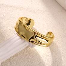 18K镀金不锈钢宽面凹凸开口手镯，时尚简约，适合女性佩戴，可用于派对、约会和办公场合。 - 金黃色-款8 - 查看 13