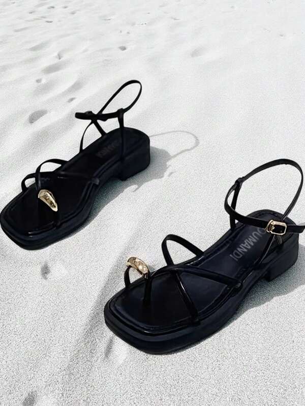 2025 Summer New Open-Toe Roman Sandals For Women, Fairy Style Flat Soft-Sole Beach Sandals, Fashionable