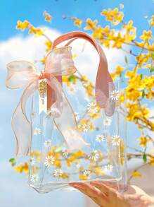1 pieza, Bolsas de tote transparentes con estampado de margaritas Mini, Bolsas de regalo de PVC, Bolsas de tote con patrón de margaritas lindas, Bolsas de embalaje de regalo, Apropiado para regalos de boda, promociones, pequeños negocios, bolsas de compras, bolsas de fiesta, bolsas de regalo de fiesta de cumpleaños de boda, bolsas de embalaje de alimentos