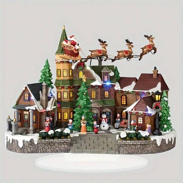 Decoración de escritorio para Navidad de aldea en 2D estilo bohemio de acrílico | Escena del trineo de Papá Noel y renos | Decoración multiusos festiva para el hogar y la oficina | Diseño plano 2D, centro de mesa navideño | Escenario de pueblo invernal | Iluminación de temporada, adorno navideño exterior, diseño plano 2D