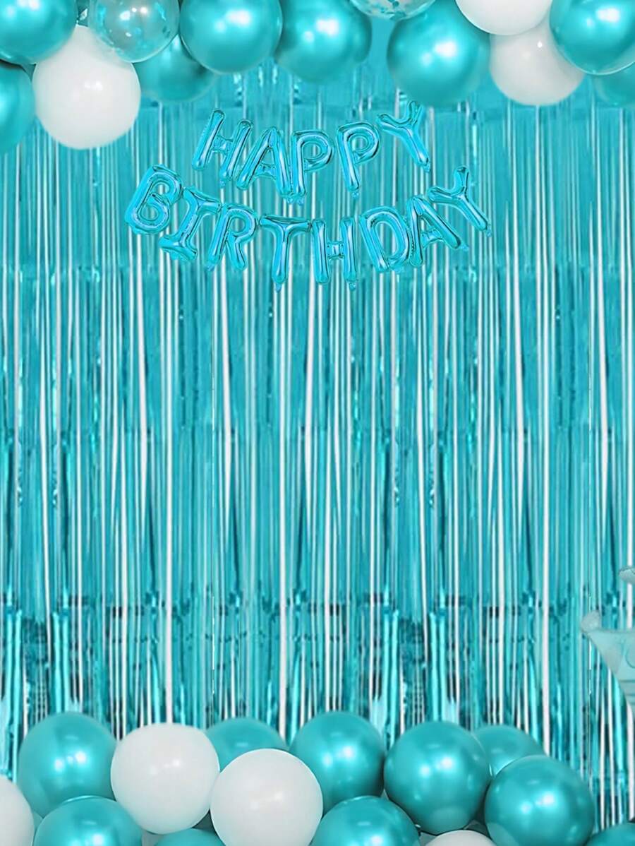 1pc 100*200cm, Glossy Lake Blue Birthday Party Background Decoration Plastic Rain Curtain, Birthday Party Background Decoration Hanging Banner Glossy Rain Curtain, Birthday Hanging Rain Curtain Decorations Decorations For Birthday Parties, Weddings, Festivals, Theme Party Background Decorations, Party Photo Props, Room Wall Decorations, Home Decorations
