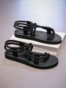 Men's Summer Lace-Up Flat Sports Sandals, Lightweight Anti-Slip Water Shoes For Outdoor Beach