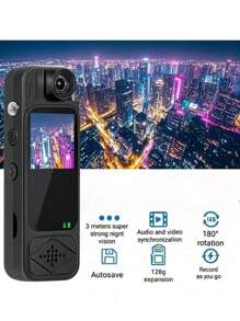 1pc Portable Video Conference Recorder, Equipped With A 180° Rotating High-Definition Night Vision Camera. It Has Functions Such As Motion Detection, Loop Recording, And Ultra-Long Standby Time, And Supports Audio And Video Synchronization. Suitable For Outdoor Video Shooting While Cycling, It Is Lightweight And Easy To Carry, Making Conference Recording Burden-Free.