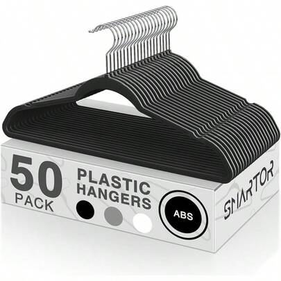 SMARTOR Plastic Hangers 50 Pack, Heavy Duty Plastic Hangers Clothes - Non-Velvet Slim Hangers With 360 °   Swivel Hook & Clothes Hanger - Durable Coat Hangars, Space Saving Hanger - Black
