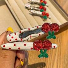 2 Stück / 4 Stück Mode Kirsche Haarspangen, legere Polka Dot Zinklegierung Haarspangen, süße Haaraccessoires geeignet für alle Jahreszeiten, perfekt passend zu lässigen Outfits und Geburtstagsgeschenken, flache Klemmspange, Haarclip, Haarklammer