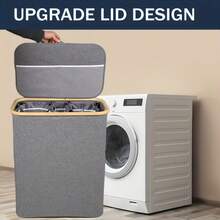 سلة غسيل كبيرة بغطاء سعة 140 لتر، مع حقيبة قابلة للفصل واللصاق، سلة ملابس متسخة قابلة للطي بمقبض، مناسبة لغرف النوم والحمامات والجامعات، اللون رمادي