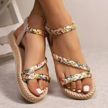 Womens Plus Size Thick-Soled Sandals For Summer 2025; Comfortable And Lightweight;  With Elastic Band Outdoor Wear - màu đen - Xem 4