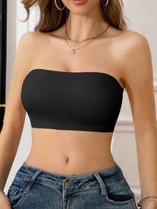 Women'S Beige Strapless Tube Bra With Front Closure & Removable Pads - Adjustable Comfort Fit, Soft Breathable Fabric For Casual Attire, Summer Underwear, Comfortable Underwear, Sleek Undergarment, Durable Underwear - 黑色 - 查看 2