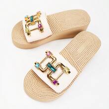 Women's Low Heel Wedge Sandals, WhiteStrap Slide Sandals With Open Toe, VersatileFor Outdoor, Beach, Travel And Casual WearAny Season