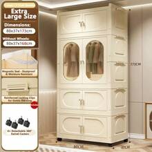 5/4/3/2/1 Layer No-Assembly Adult & Baby Wardrobe, Versatile Children Clothes Storage Cabinet, Plastic Folding Organizer Closet For Home Use