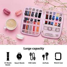 Watch Strap Storage Box Suitable For Apple Watch Straps, Soft Velvet Strap Holder Suitable For 35 Straps, Portable Travel Storage Bag Suitable For Straps, Needles, Headphones, And Other Accessories