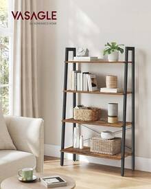 VASAGLE Estantería de Escalera de 4 Niveles, 34 x 56 x 137.5, para Saón, Dormitorio, Cocina, Oficina, Marrón Rústico y Negro MLLS44XV2 GAH7 - Marrón Rústico + Negro - Ver 2