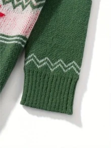 Matching Christmas Sweater, Long Sleeve Crew Neck Cartoon Elk Pullover Family Sweater Winter Clothes - Green - View 5