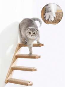 1pc Wall-Mounted Cat Climbing Ladder, 4-Tier Solid Wood Cat Furniture, Sturdy & Durable Pine Wood, For Playing, Climbing & Scratching, Comes With Tools For Easy Assembly, Max Load 12kg (26lb)