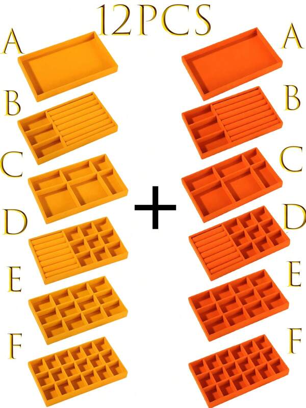 12/1 piezas Bandeja de joyería de terciopelo brillante, organizador de joyería con inserto para cajón, bandeja apilable para almacenamiento de joyería, bandeja divisoria para exhibición de aretes, adecuada para collares, anillos, pulseras, 6 estilos para combinar de varias maneras, soporte para exhibición de joyería, se puede usar para almacenamiento de escritorio, exhibición de actividades de joyería, adecuado para regalos de cumpleaños, regalos del Día del Padre, Mes del Orgullo