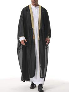 阿拉伯皇室男士（M-XL）及儿童（100厘米-160厘米）透明雪纺刺绣串珠奢华罩衫