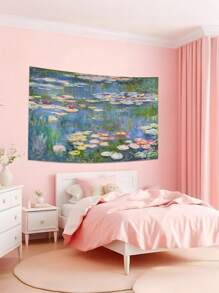 1 buc tapiserie de perete cu nufăr Monet, poster de artă florală verde cu plante pentru dormitor, femeie și bărbat, mic iaz cu flori naturale, tapiserii de acuarelă pentru decor de dormitor în cameră, decor școlar, surpriză școlară, decor de dormitor, înapoi la școală