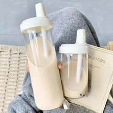 Botella de agua de plástico con pajita paraé de la leche y perlas, 500/850ml, con cubierta para taza, tazas de café con burbujas, vasos de gran capacidad a prueba de caídas EGVX - 850 ml blanco - Ver 9