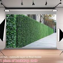 1pc 2D Artificial Greenery Hedge Backdrop With Trees & Concrete Pathway Backdrop Cloth - Realistic Fabric For Birthday Parties, Outdoor Celebrations, Festivals - No Electricity Needed, Easy Setup, Party Decoration, Natural Appearance, Decoration,2D Flat,Notmulti-Layer Or Real Model
