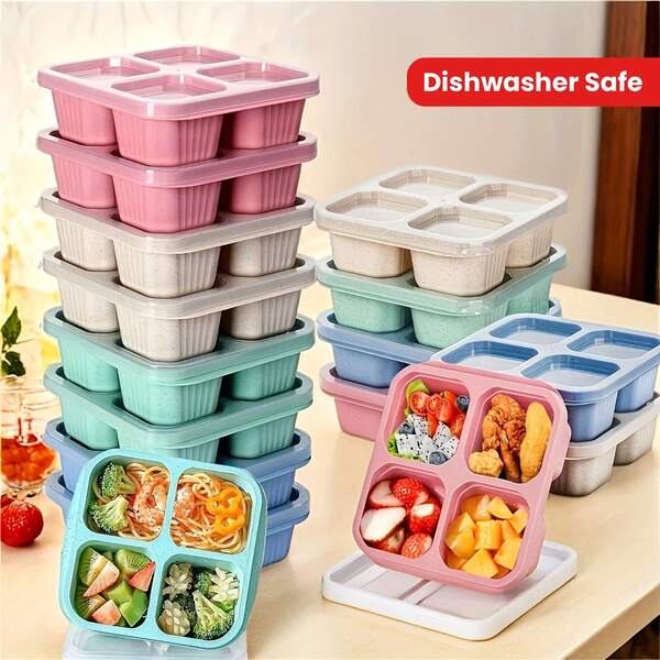 Sanrio 1pc Bento Box Set (With Lid), 4 Compartment Food Storage Container, Leak-Proof Lunch Box With Anti-Slip Stripe Pattern, Meal Prep Lunch Box, PP Plastic Food Storage Container For Picnic, Camping, RV, Office, Microwave And Dishwasher Safe