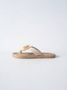 Tropiscape 女士时尚鞋履 卡其色夏季鞋履 编织平底凉鞋 女士休闲沙滩人字拖鞋 度假氛围 休闲海滩 秋季 圣诞节 冬季 圣诞礼物 - 米色 - 查看 10