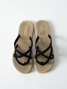 Tropiscape 女士黑色度假人字拖，仿麂皮趾柱设计，营造度假氛围，休闲海滩秋季圣诞节冬季圣诞礼物 - 黑色 - 查看 9