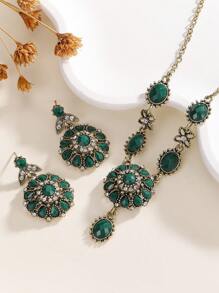 Vintage Colorful Cone Flower Necklace & Earrings Jewelry Set