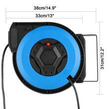 Enrollador de cable automático profesional de 15 m + 2 m, cable giratorio de 180°, apto para uso interior y exterior, con protección contra sobrecargas, 1500-3000 W.
