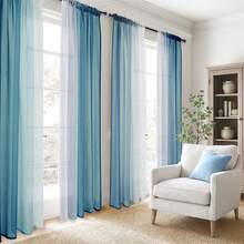 4 Panels Ombre  Sheer Curtains  For Living Room Bedroom Decor, Gradient Semi Voile Rod Pocket Window Curtain Drapes - 水鴨藍 - 查看 2