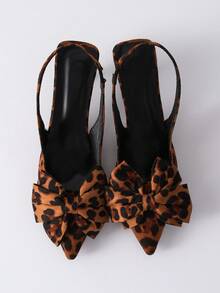Sandalias de punta cerrada con estampado de leopardo y lazo, regalo de Navidad para mujer - tacón dorado con estampado de leopardo - Ver 2