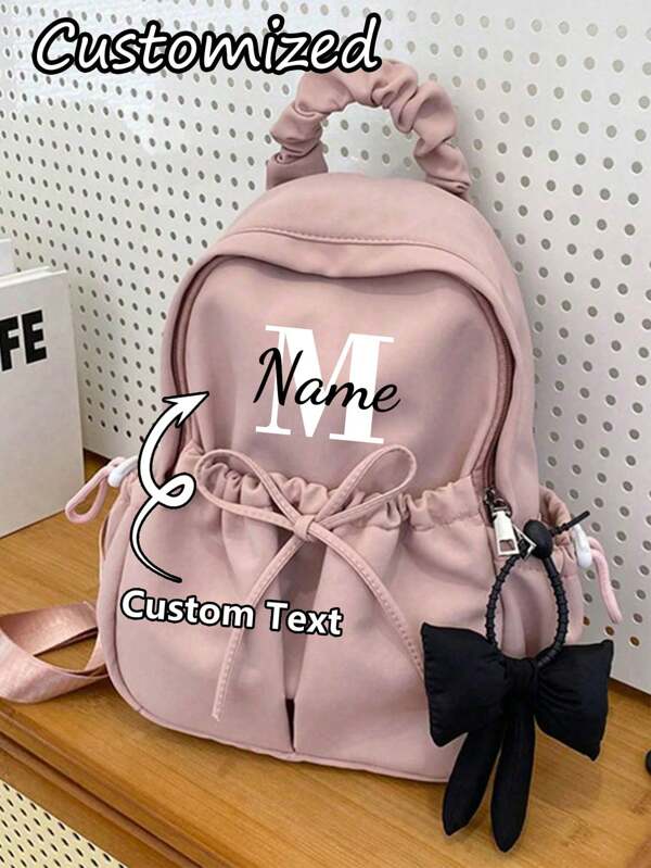 Customized Backpack With Name, Large Capacity Lightweight Backpack,Bow Decor Functional Backpack Multi-Functional Student Backpack Backpack With Bow Pendant Casual Travel Backpack Backpack, Large Capacity, Adjustable Straps, For Graduate, Freshman, Perfect For Outdoors, Travel Back To School, Bag For School