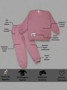 Children's Sweatshirt Set Girl Hooded Comfortable Winter - 乾枯玫瑰色 - 查看 7
